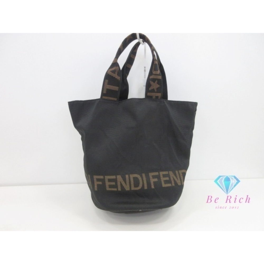 Fendi Bucket shaped Handbag Black Brown Canvas Tote Bag